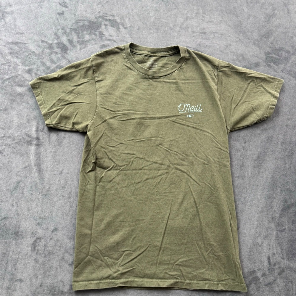 O'Neill Mens Graphic T-Shirt Small Olive Green Modern Fit Surf Co Logo Tee